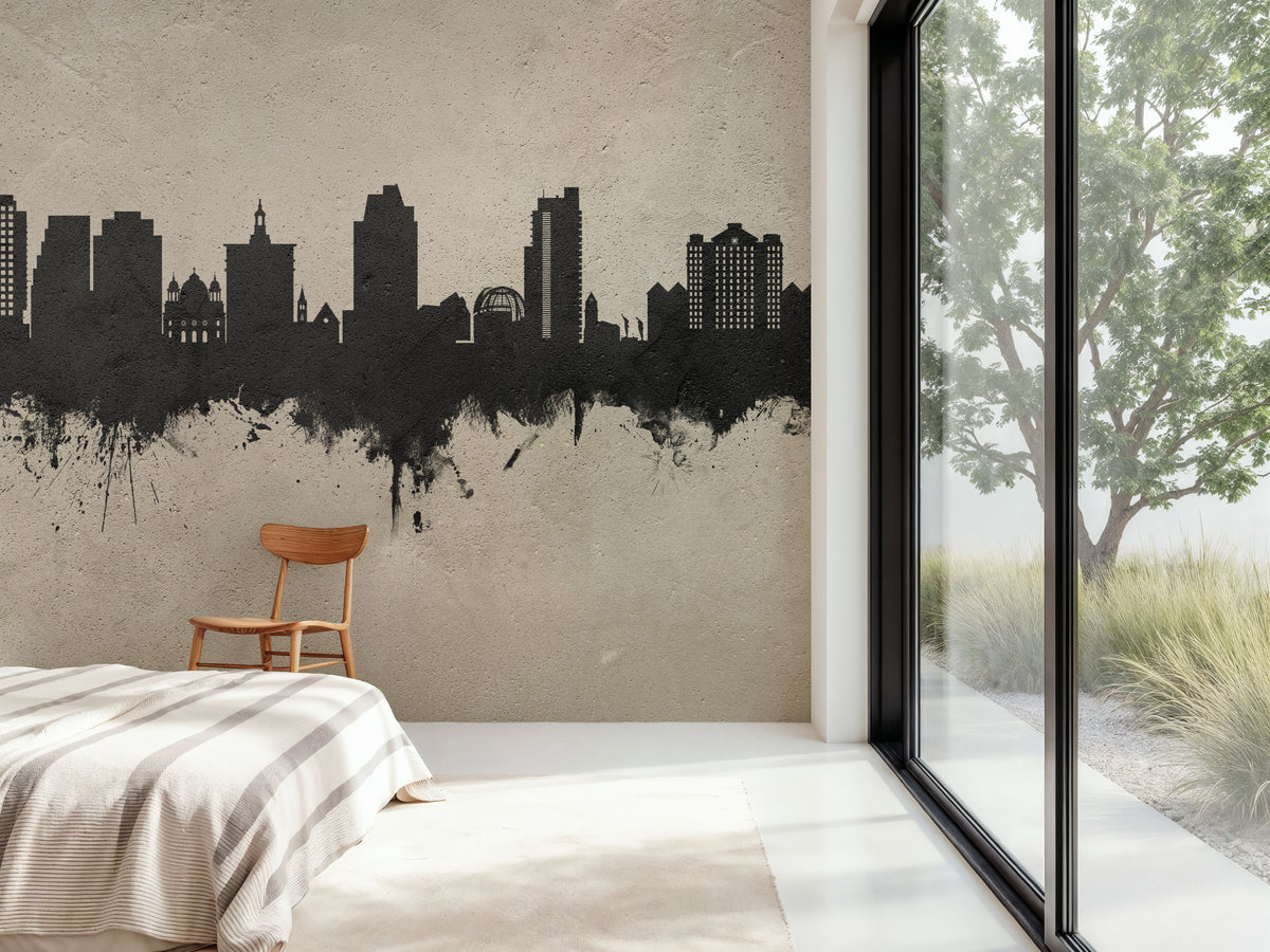 San Jose California Skyline Concrete Mural Wallpaper - room preview 02