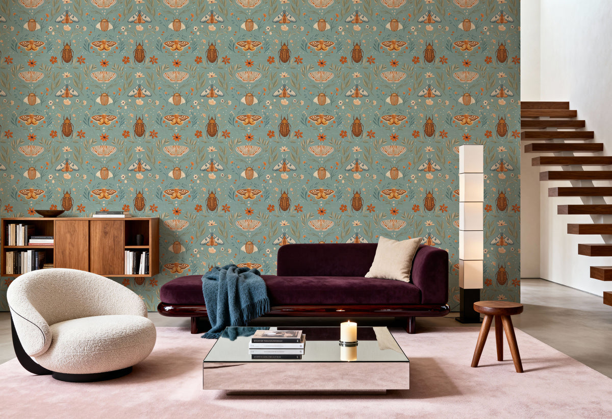 Papilion Chase Blue Mural Wallpaper - room preview 02