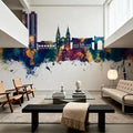 Daegu South Korea Skyline Blue & Bronze Mural Wallpaper - room preview 02