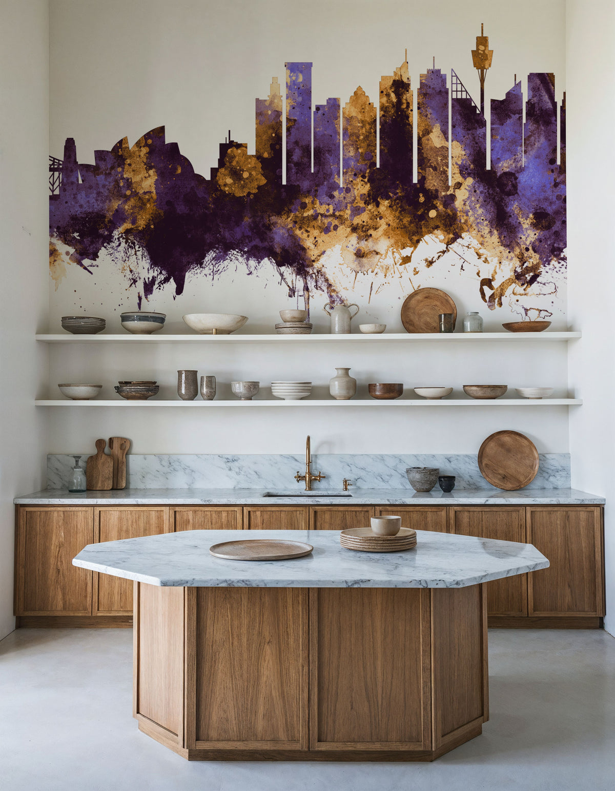Sydney Australia Skyline Purple & Gold Mural Wallpaper - room preview 02