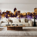 Fresno California Skyline Purple & Gold Mural Wallpaper - room preview 02