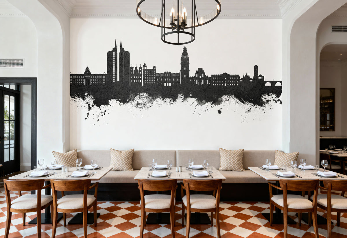 Murcia Spain Skyline Black & White Mural Wallpaper - room preview 02