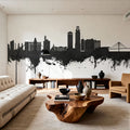 Omaha Nebraska Skyline Black & White Mural Wallpaper - room preview 02