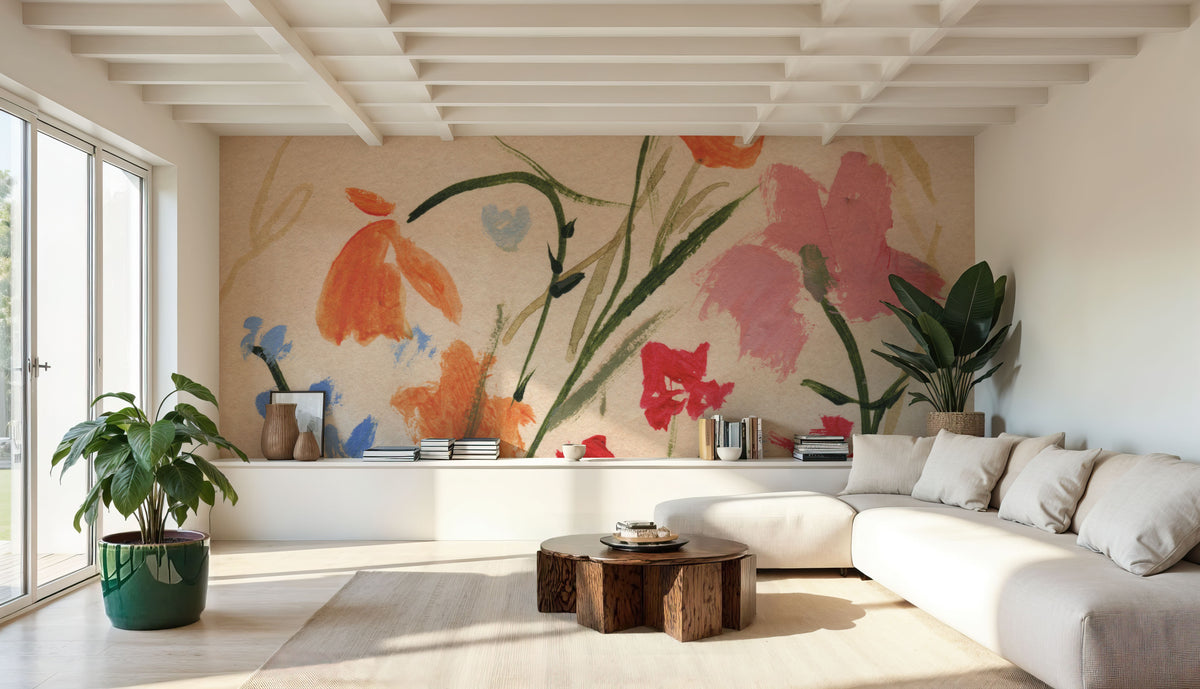 Wildflowers II Mural Wallpaper - Red Tone - room preview 02