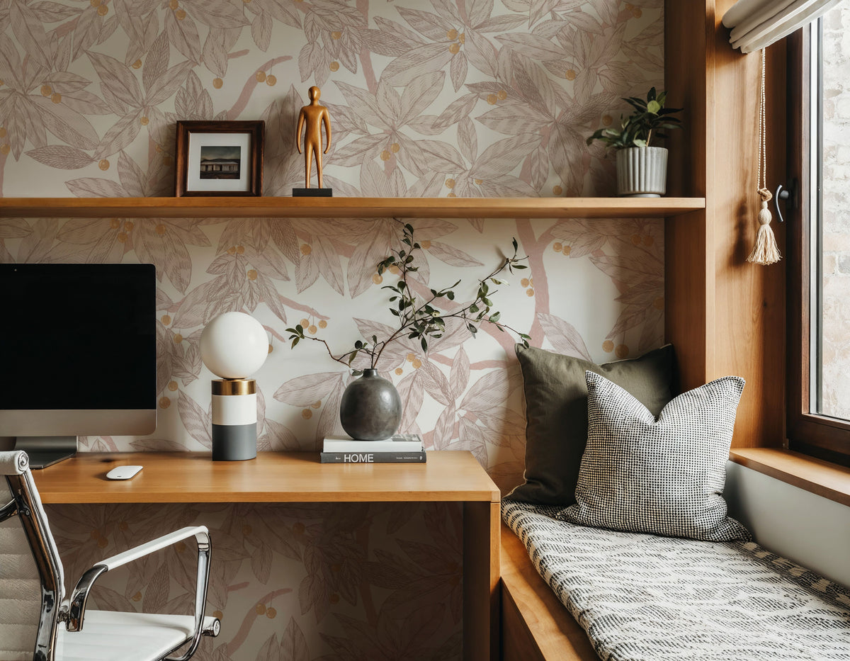 Cherry Tree Birds, Blush Pink Mural Wallpaper - room preview 02