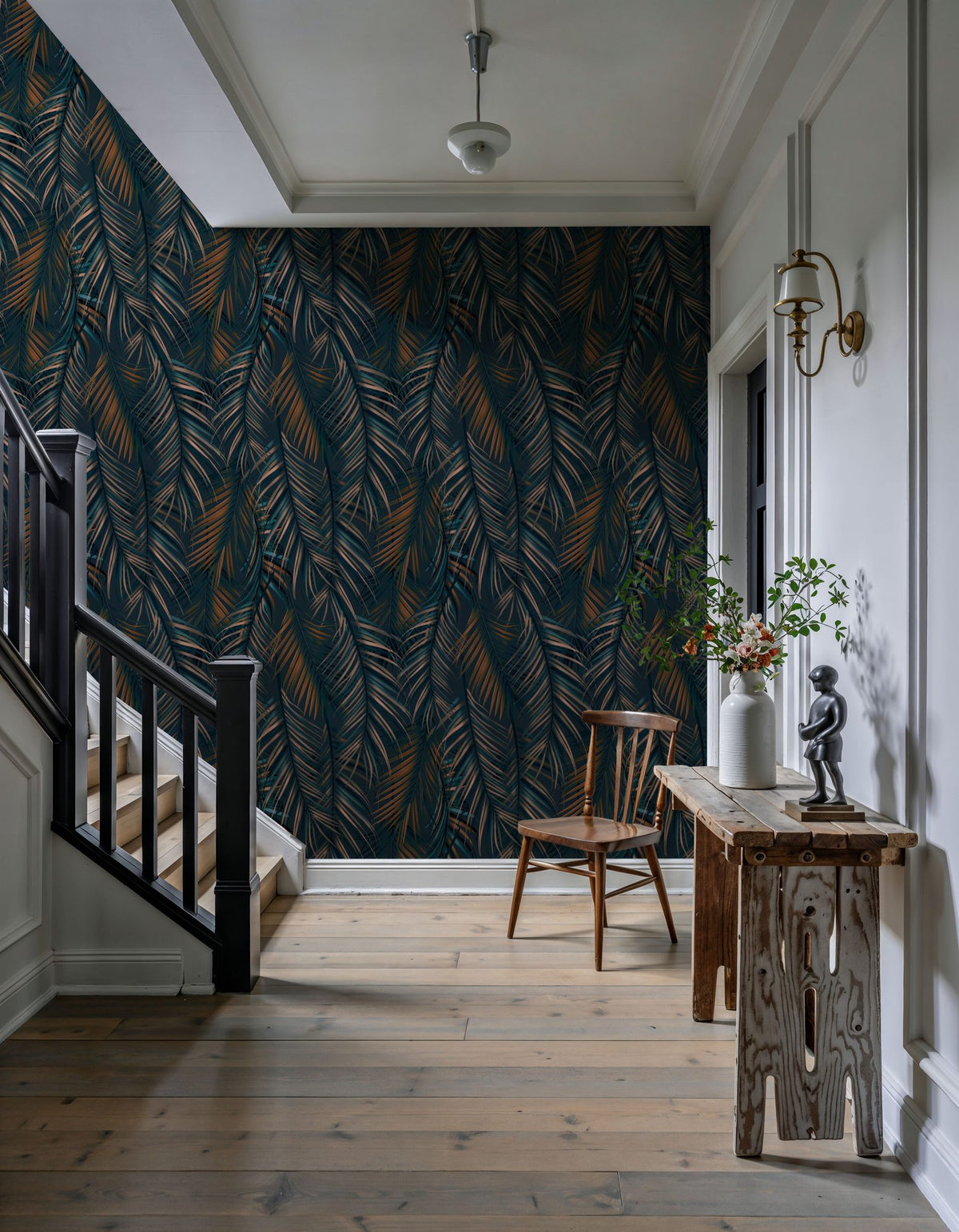 Swaying Palm Leaves, Teal Mural Wallpaper - room preview 02