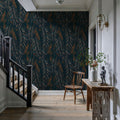 Swaying Palm Leaves, Teal Mural Wallpaper - room preview 02