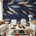 Leafy Lines Dark Plain Mural Wallpaper - room preview 02