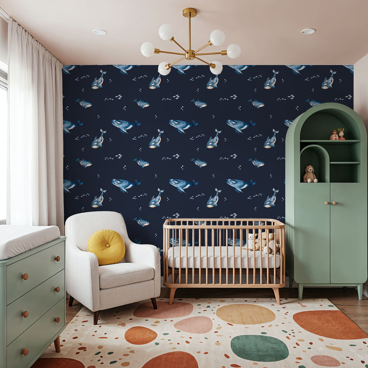 Mama and Baby Whales Mural Wallpaper - room preview 02