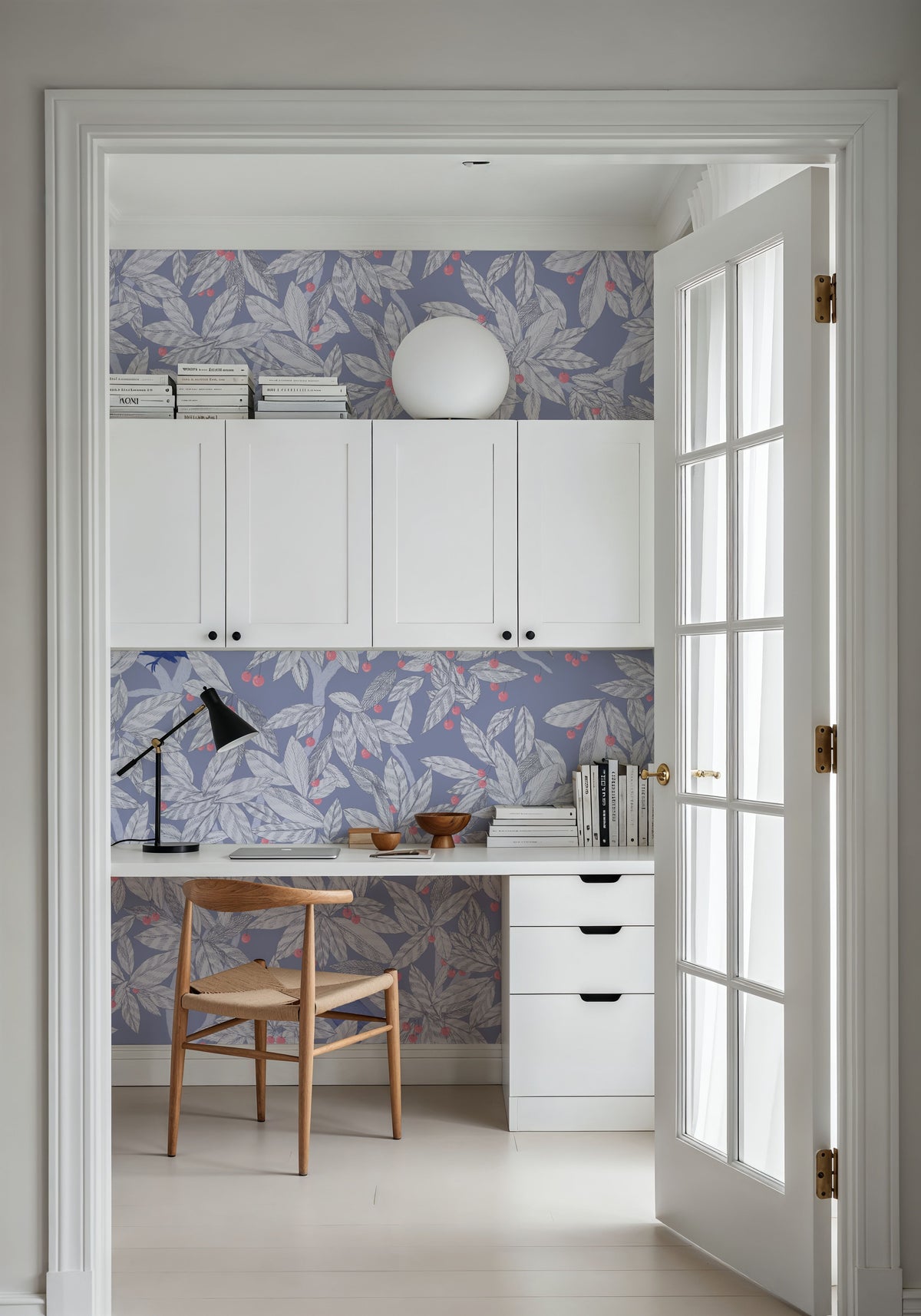 Cherry Tree Birds, Periwinkle Mural Wallpaper - room preview 02