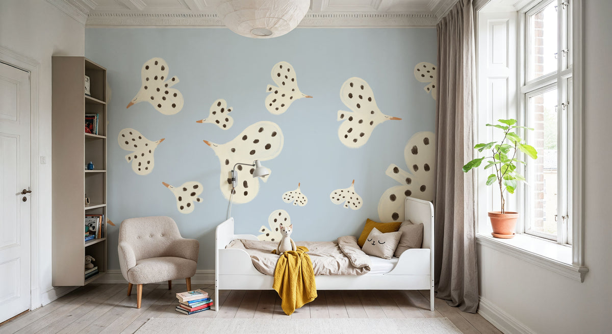 Birds Flying High, Light Blue Mural Wallpaper - room preview 02