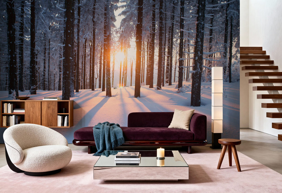 Snowy Woods At Sunset Mural Wallpaper - room preview 02