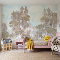 Treehouse Neighborhood Warm Pastel Mural Wallpaper - room preview 02