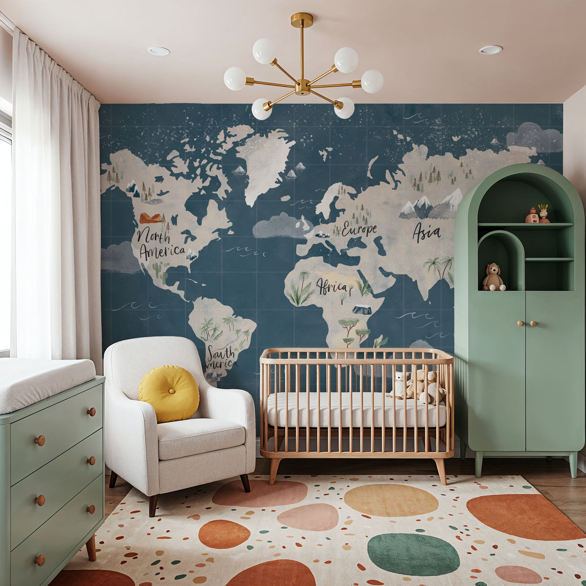 Scandi Map Blue Mural Wallpaper - room preview 02