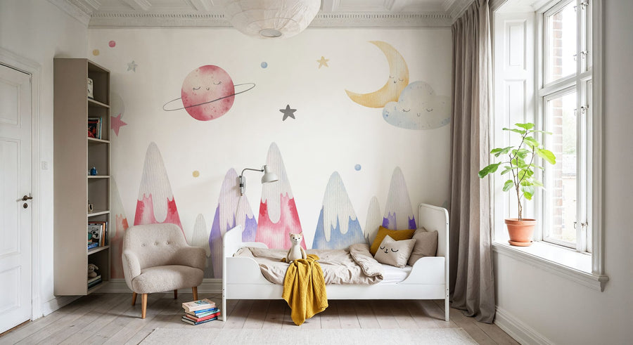 Baby Room Wallpaper Mural – Nursery Wall Mural – Lullaby Mountains