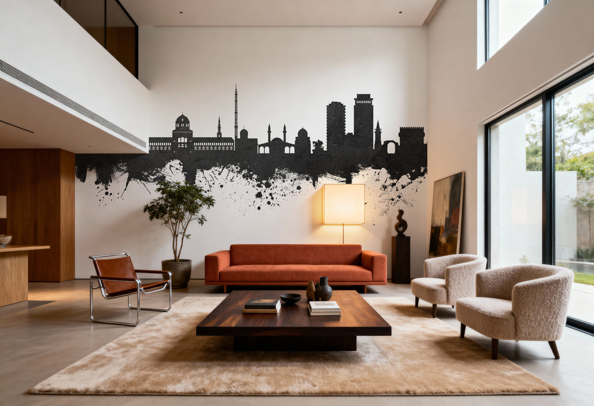 Damascus Syria Skyline Black & White Mural Wallpaper - room preview 02