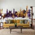 Málaga Spain Skyline Purple & Gold Mural Wallpaper - room preview 02