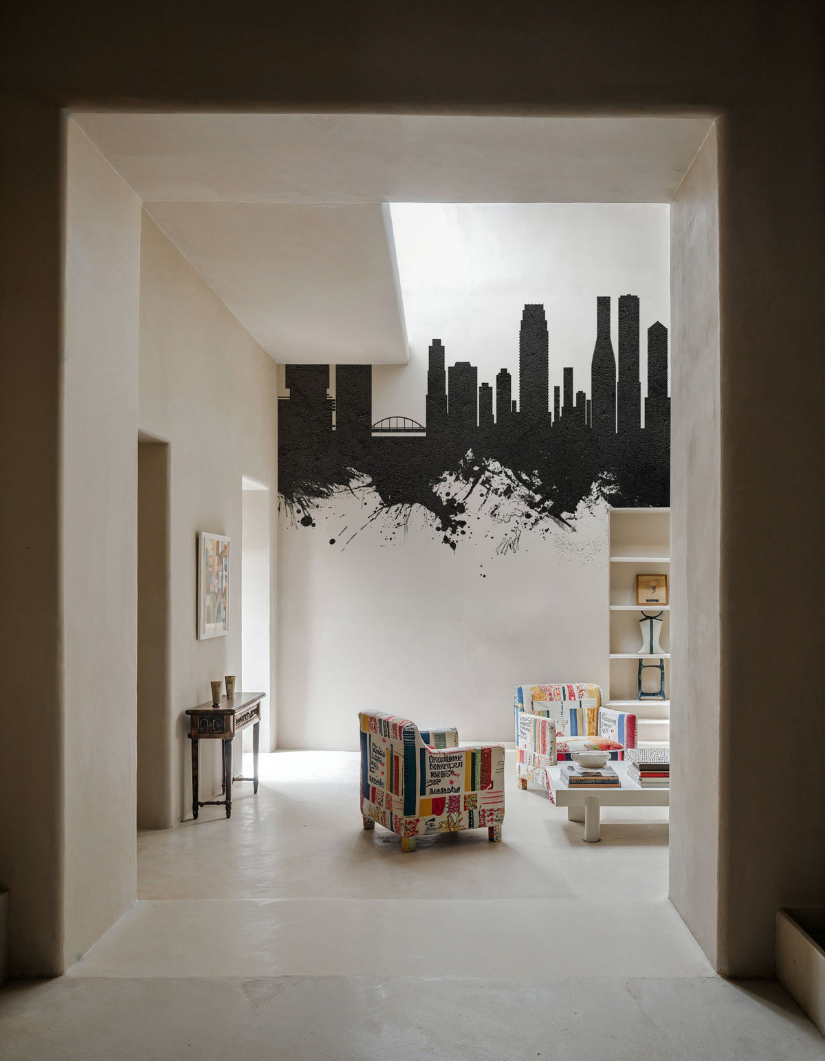 Osaka Skyline Black & White Mural Wallpaper - room preview 02
