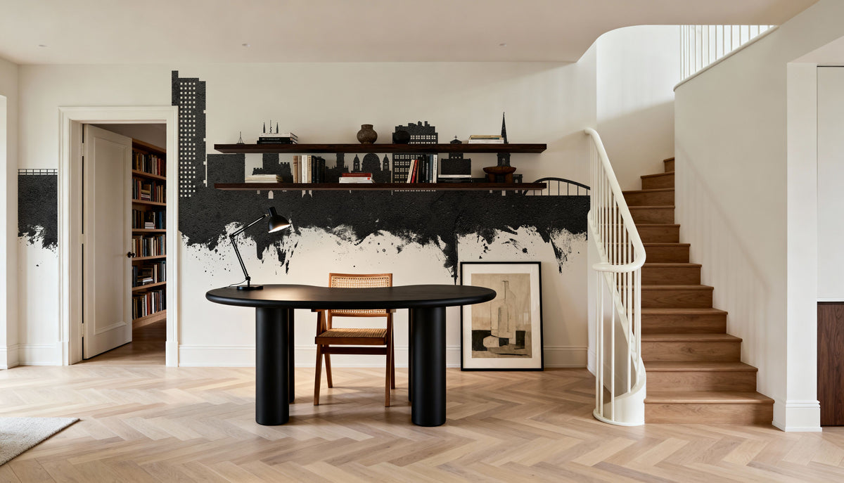 Wolverhampton England Skyline Black & White Mural Wallpaper - room preview 02