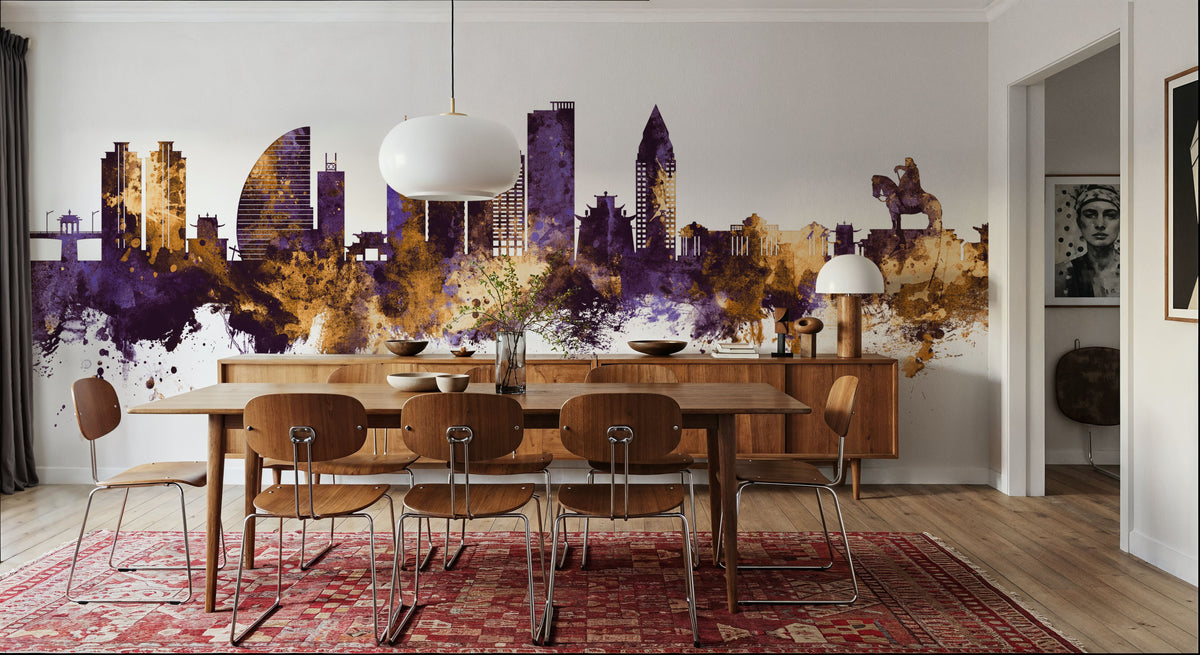Ulaanbaatar Mongolia Skyline Purple & Gold Mural Wallpaper - room preview 02