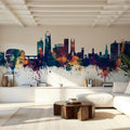 Derby England Skyline Blue & Bronze Mural Wallpaper - room preview 02