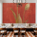 White Tulips on Red Mural Wallpaper - room preview 02
