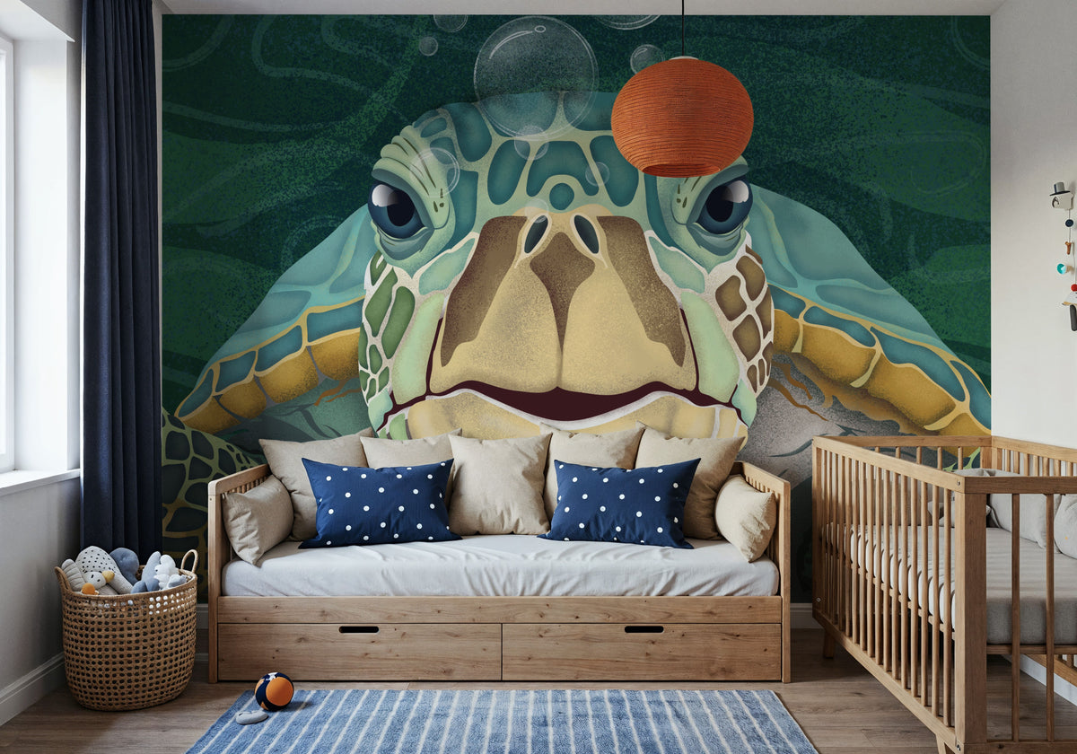 Hello Turtle, Emerald Mural Wallpaper - room preview 02
