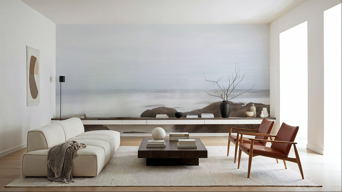 Misty Shore on the Rocks Mural Wallpaper - room preview 02