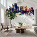 Portland Oregon Skyline Blue & Bronze Mural Wallpaper - room preview 02