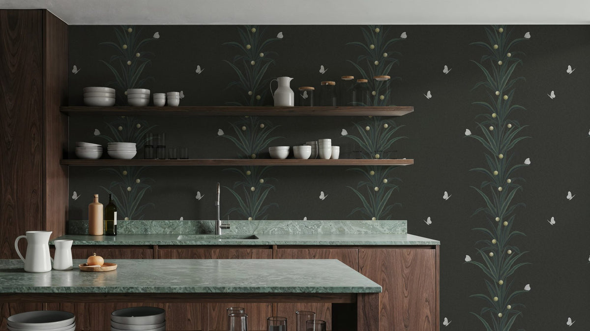 Foliage & Butterflies - Slate Mural Wallpaper - room preview 02
