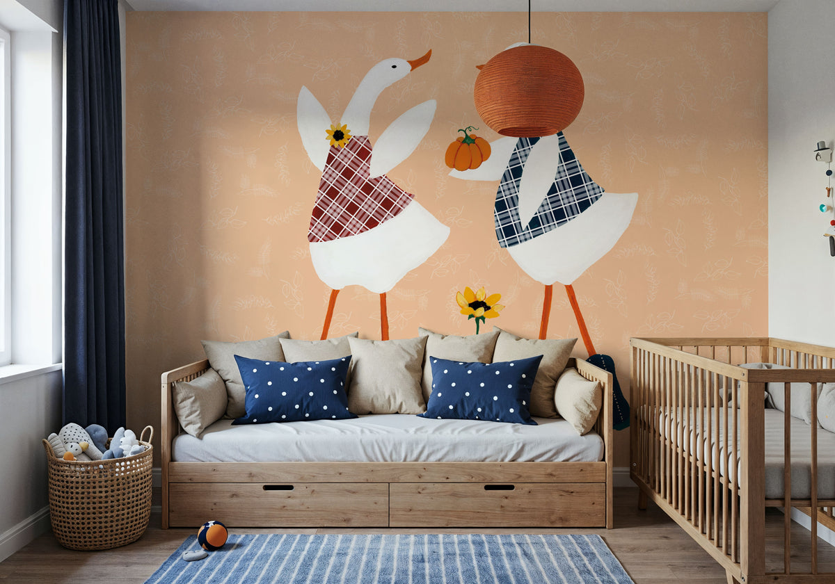 Ducks in the Pumpkin Patch V Mural Wallpaper - room preview 02