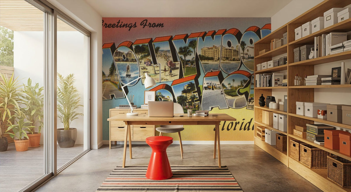 Greetings From Hollywood Beach Mural Wallpaper - room preview 02