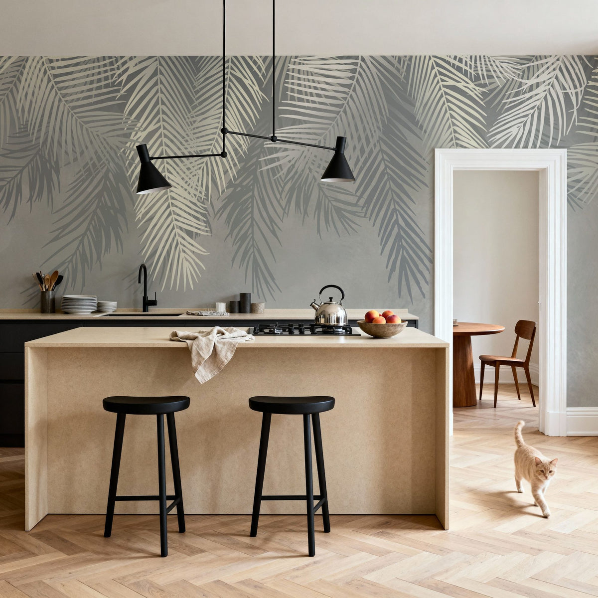 Palms Above, Gray Mural Wallpaper - room preview 02
