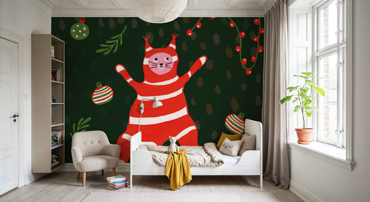 Mischief Kitty Christmas II Mural Wallpaper - room preview 02