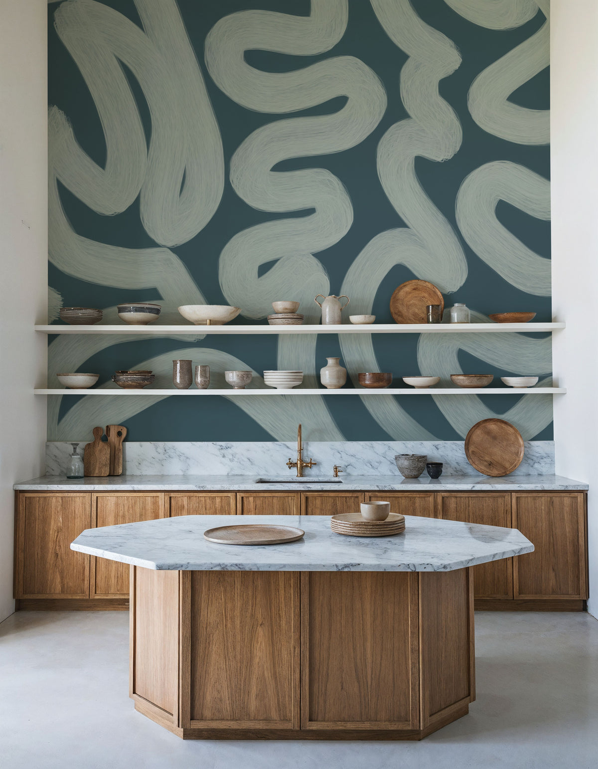 Modern Abstract, Teal Mural Wallpaper - room preview 02