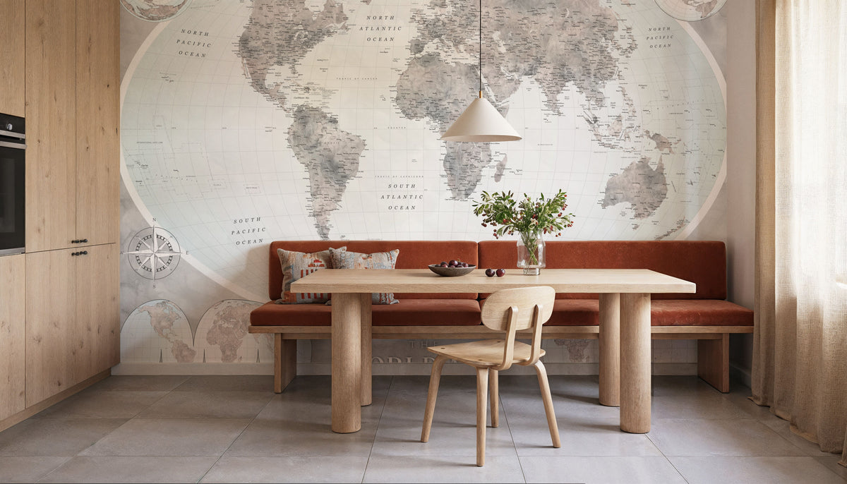 World Map Atlas Gray Mural Wallpaper - room preview 02