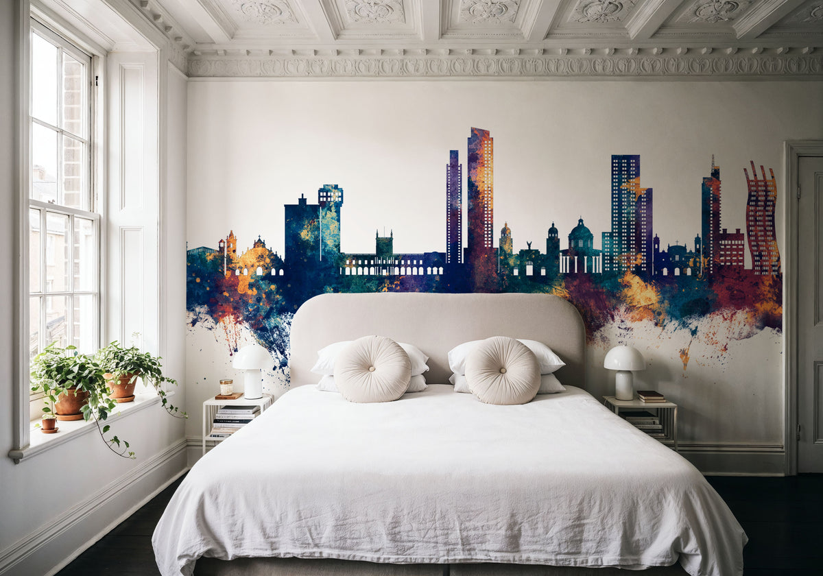 Asunción Paraguay Skyline Blue & Bronze Mural Wallpaper - room preview 02