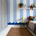 Scalloped Circus Stripes, Baby Blue Mural Wallpaper - room preview 02