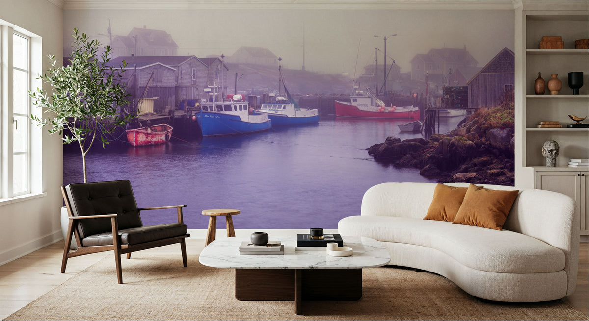 Foggy Fishing Purple Mural Wallpaper - room preview 02
