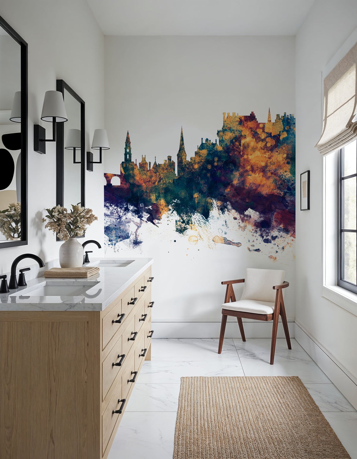 Stirling Scotland Skyline Blue & Bronze Mural Wallpaper - room preview 02