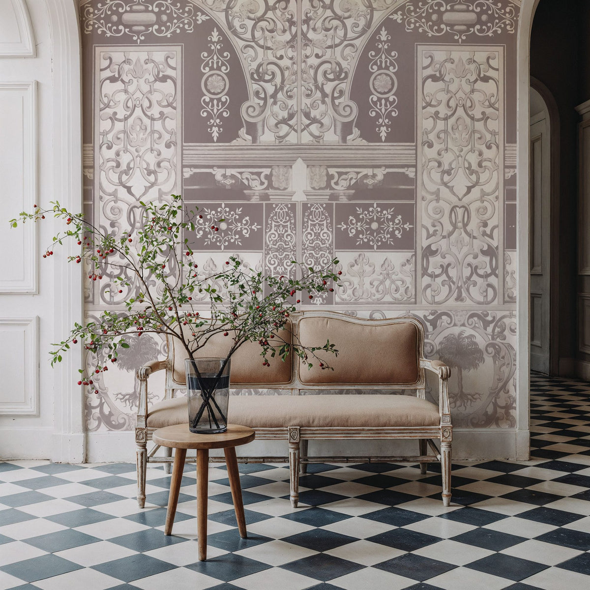 German Renaissance, Dusty Rose Mural Wallpaper - room preview 02