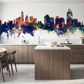 Cincinnati Ohio Skyline Blue & Bronze Mural Wallpaper - room preview 02