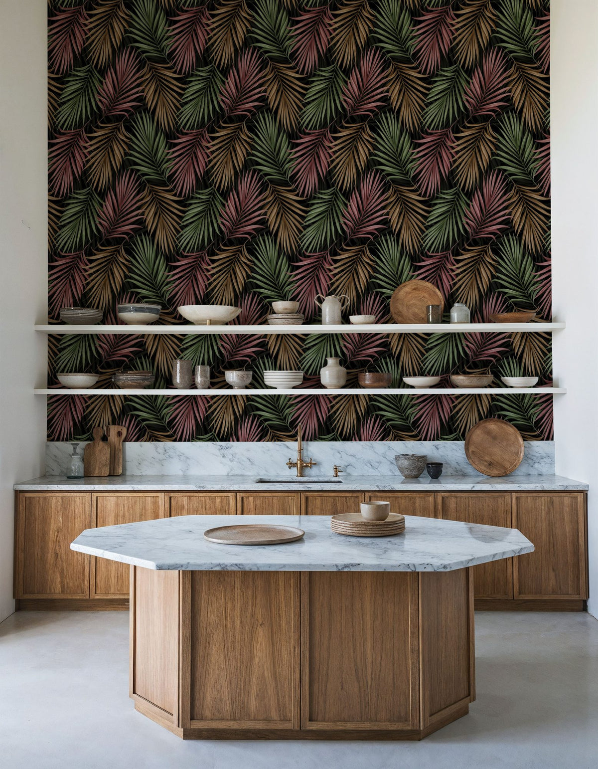 Bright Palms Pattern, Plum & Brown Mural Wallpaper - room preview 02