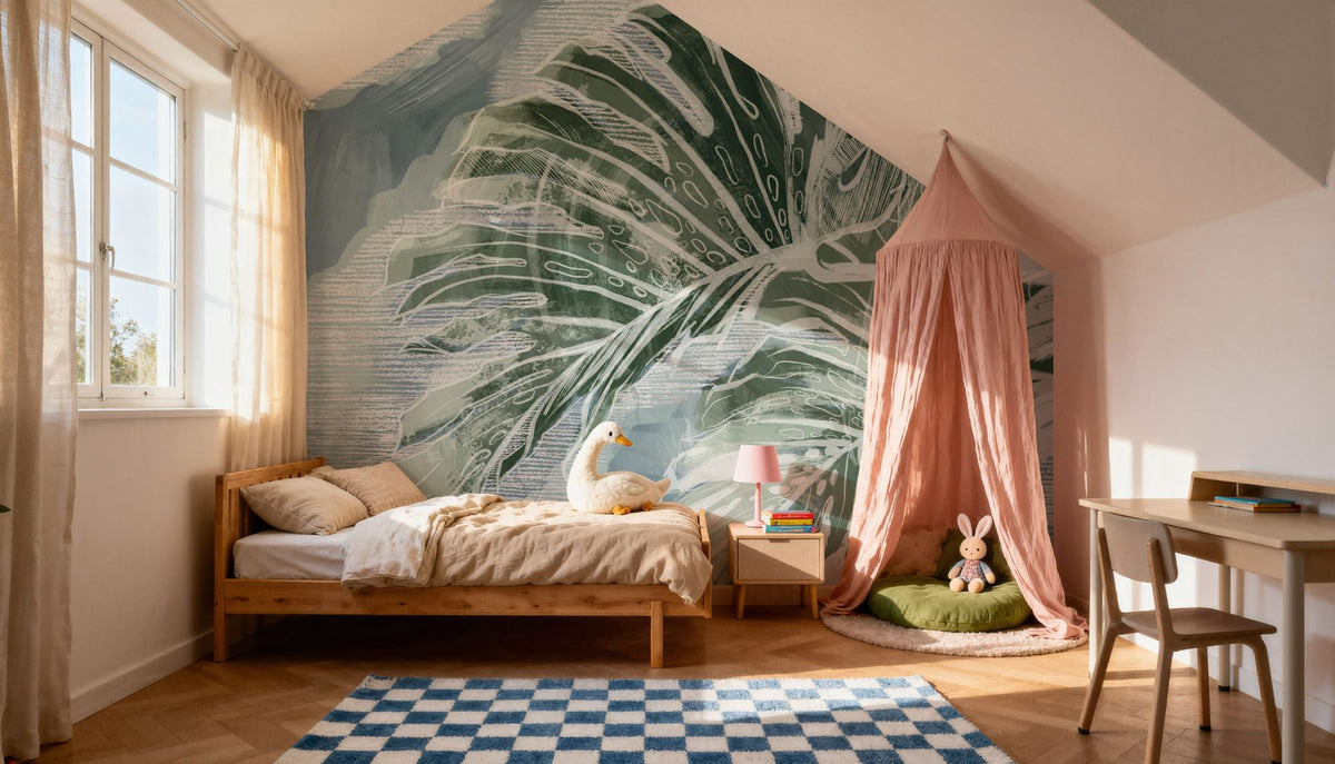 High Grunge Leaves Mural Wallpaper - room preview 02