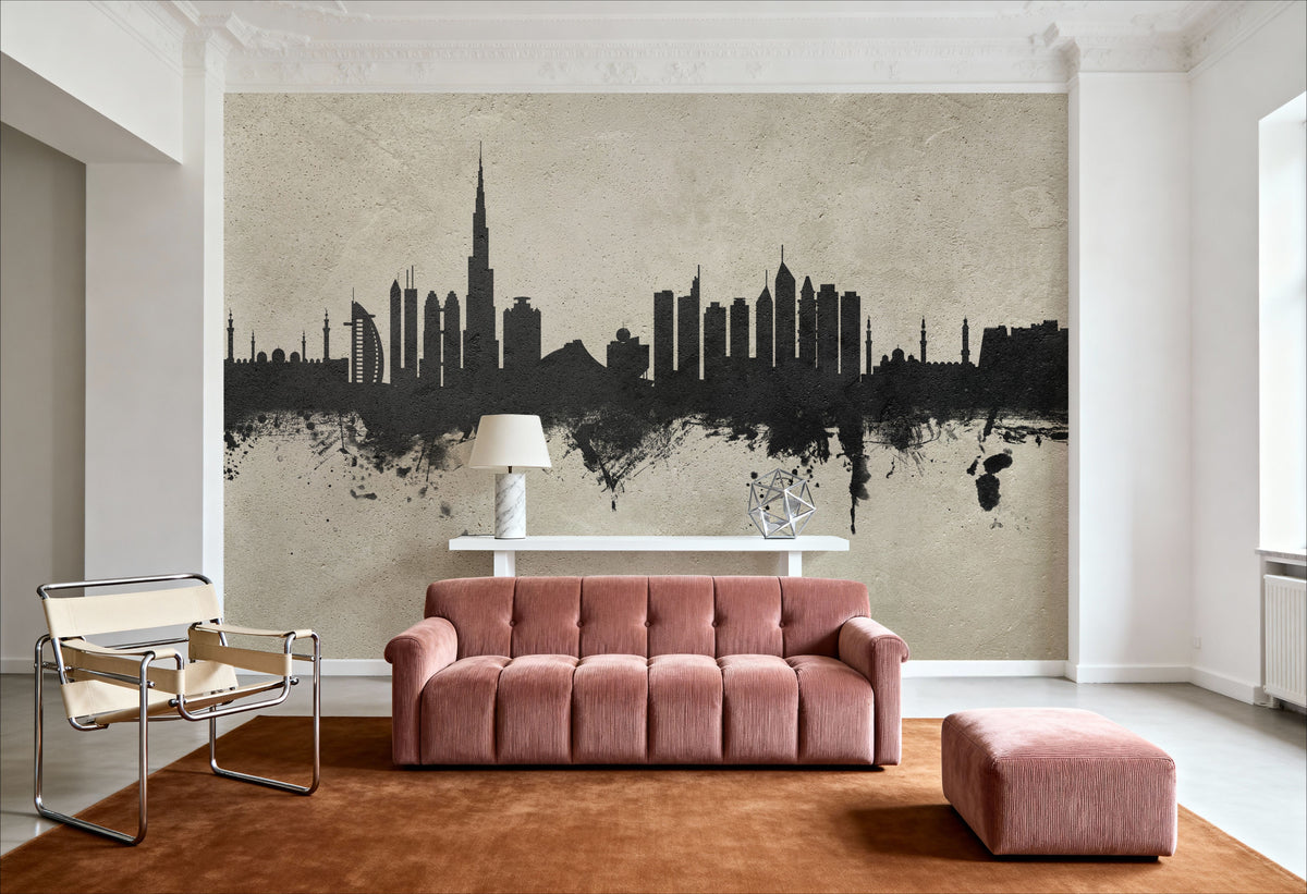Dubai Skyline Concrete Mural Wallpaper - room preview 02