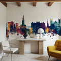 Exeter England Skyline Blue & Bronze Mural Wallpaper - room preview 02