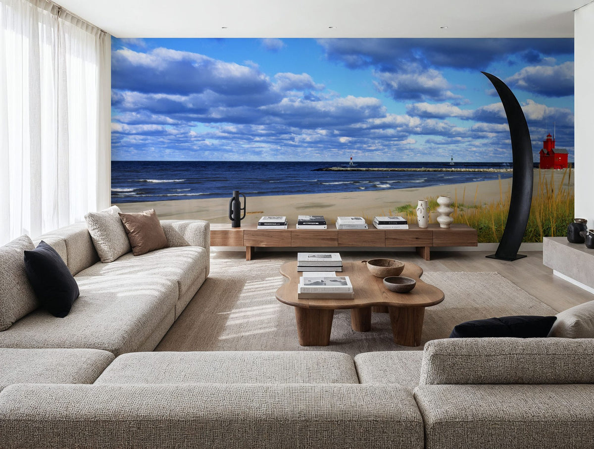 Coastal Lighthouse Haven Mural Wallpaper - room preview 02