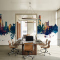 New Haven Connecticut Skyline Blue & Bronze Mural Wallpaper - room preview 02