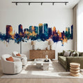 West Palm Beach Florida Skyline Blue & Bronze Mural Wallpaper - room preview 02