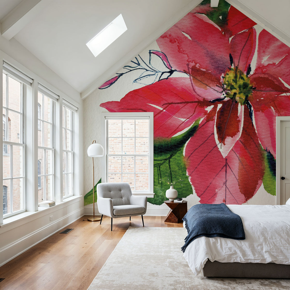 Holiday Poinsettia Mural Wallpaper - room preview 02